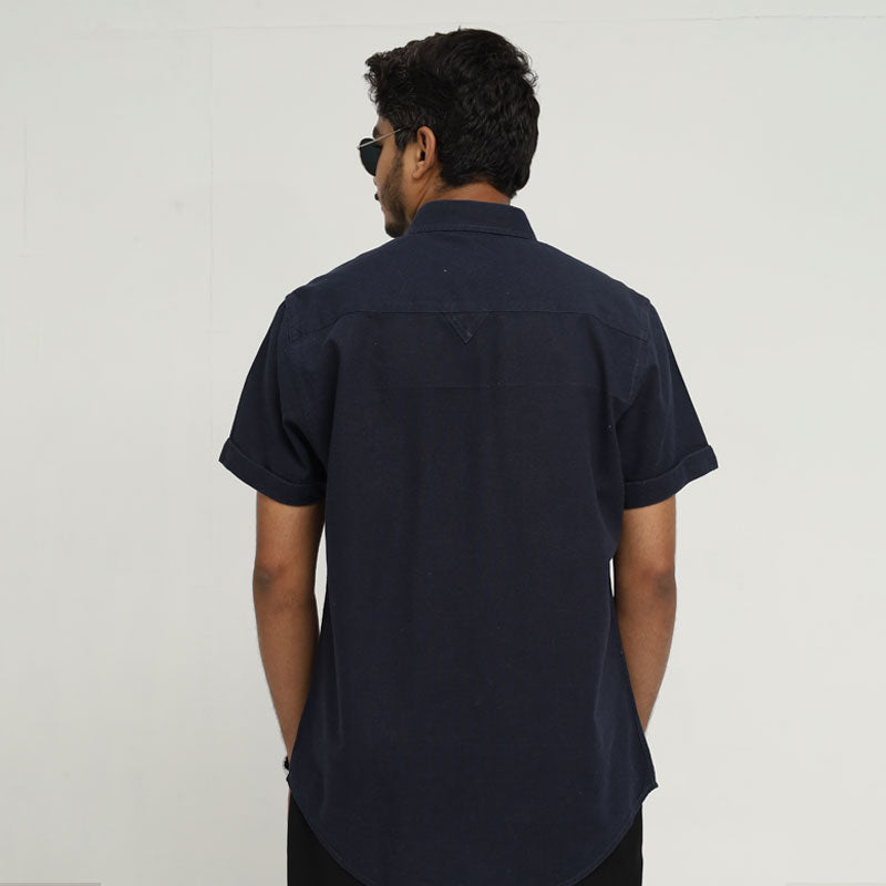 Men’s Casual Black Cotton Shirt – Short Sleeves by The Indian Garage Co.
