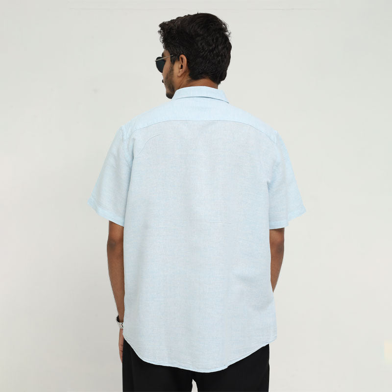 Men's Casual Short Sleeve Cotton Shirt - Sky Blue | Relaxed Fit