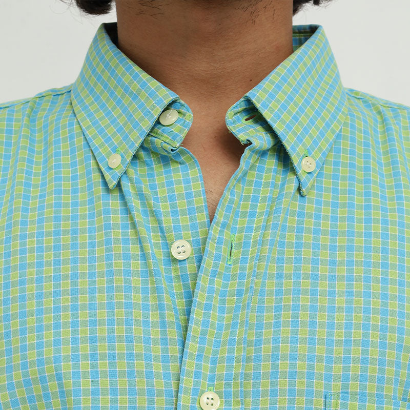 BosheeMAN Men's Casual Checkered Cotton Shirt – Sea Green