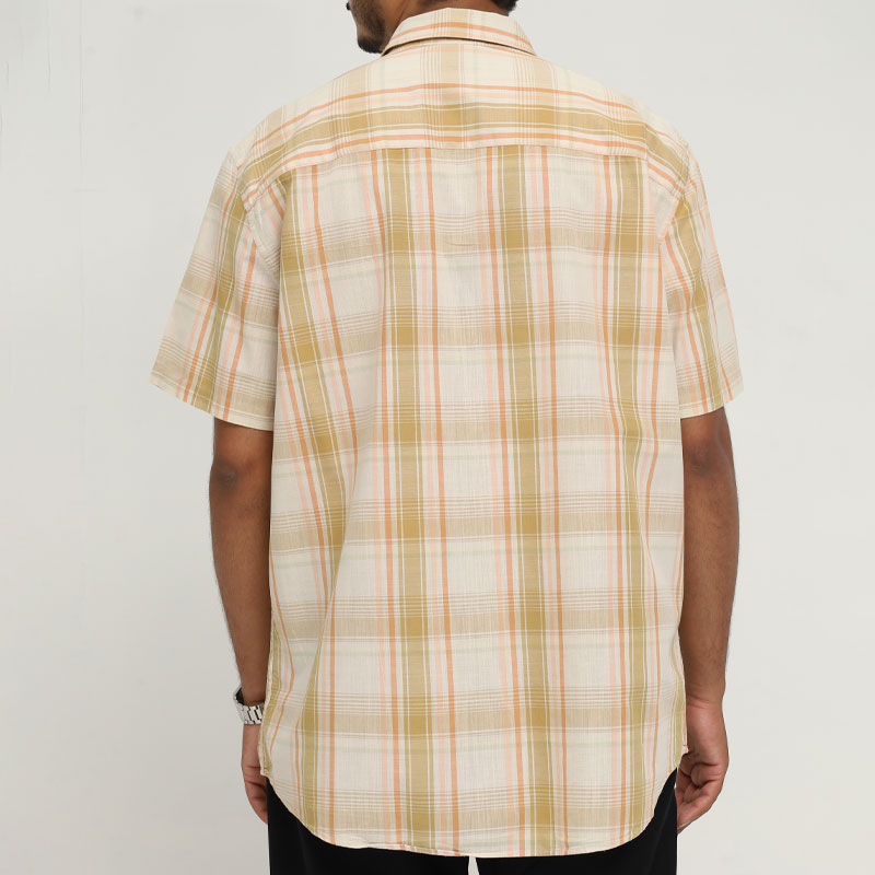 TU Man Large Casual Cotton Shirt – Beige & Peach Plaid