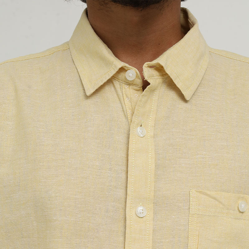 Men's Casual Cotton Shirt - Light Yellow | Classic Fit