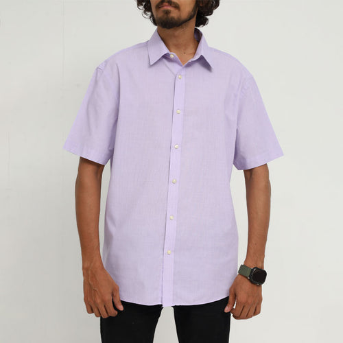 Men's Casual Short Sleeve Cotton Shirt - Sky Blue | Relaxed Fit