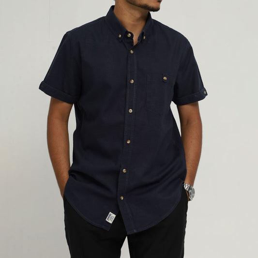 Men’s Casual Black Cotton Shirt – Short Sleeves by The Indian Garage Co.