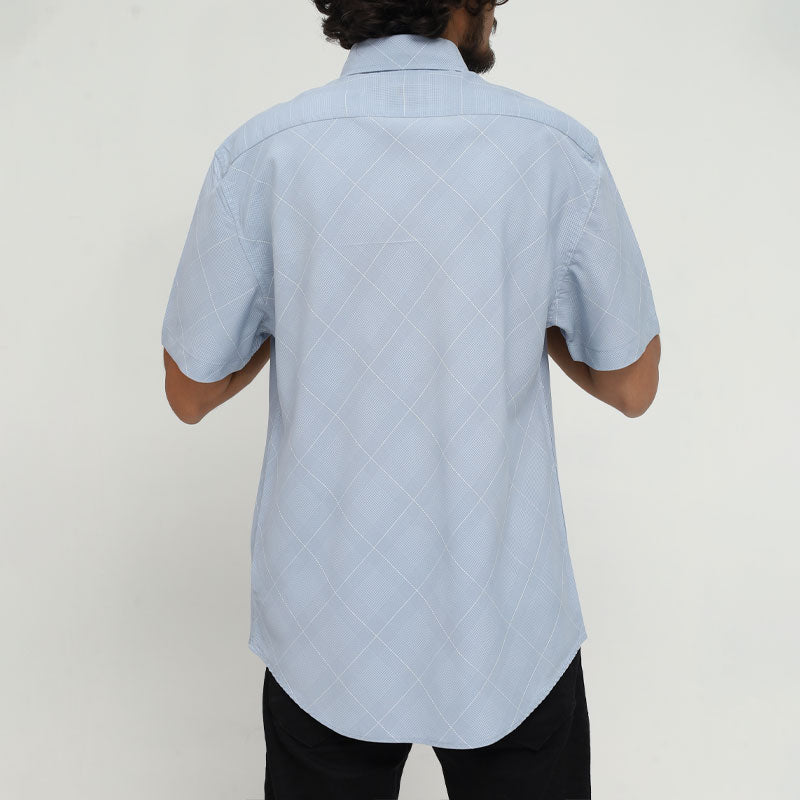 Men's Light Blue Checkered Short Sleeve Cotton Shirt – Classic Fit
