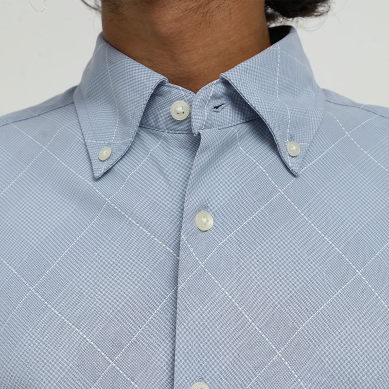 Men's Light Blue Checkered Short Sleeve Cotton Shirt – Classic Fit