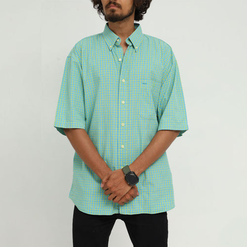 BosheeMAN Men's Casual Checkered Cotton Shirt – Sea Green